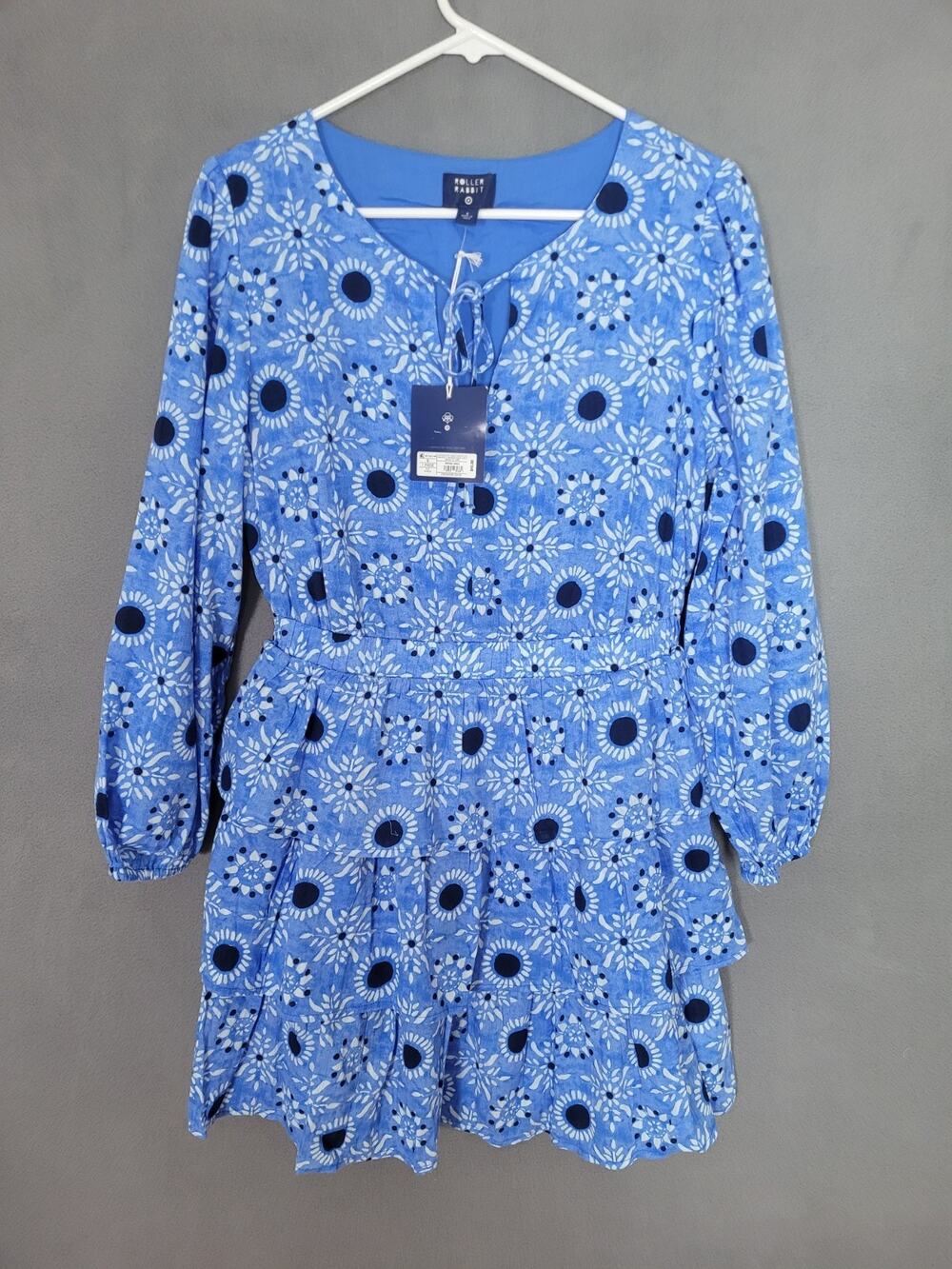 Rolling Rabbit Women's Long Sleeve Star Medallion Print Tiered Mini Dress Small